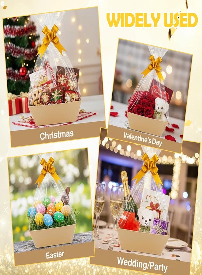 SHANDERBAR 12 Pack Baskets for Gifts Empty, 10 x 7 x 3” Kraft Empty Gift Basket to Fill with 16 Cellophane Bags & 16 Pull Bows, Gift Baskets Bulk with Cellophane Wrap Set for Valentine’s Day, Christmas, Easter - Image 4